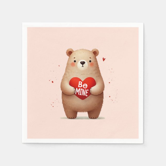 Watercolor Bear Red Heart xoxo Valentine's Party  Napkin (Front)