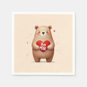 Watercolor Bear Red Heart xoxo Valentine's Party Napkin