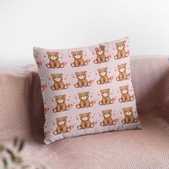 Watercolor Bear Valentine’s Cute Love-Themed Cushion (Watercolor Bear Valentine's Day Cushion)