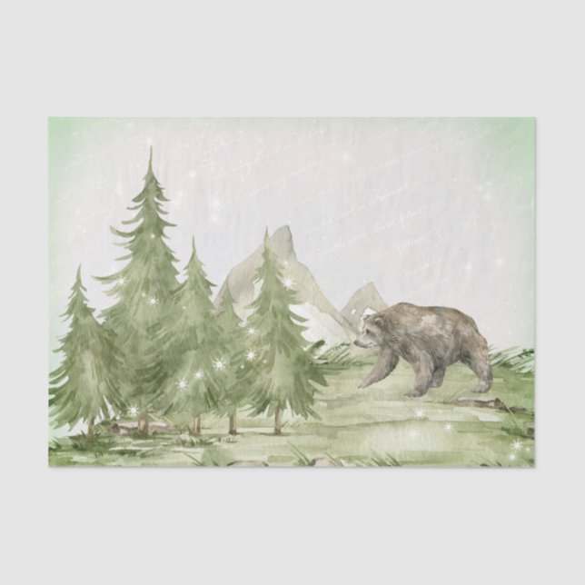 Watercolor Bear Winter Scenery Decoupage Tissue Paper (Front)