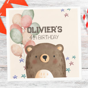 watercolor bear with balloon birthday paper napkin