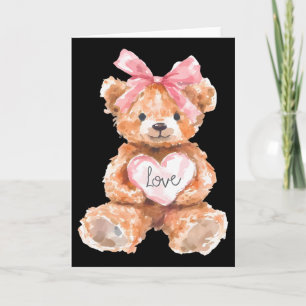 Watercolor Bear With Pink Bow Valentine Gifts For  Card