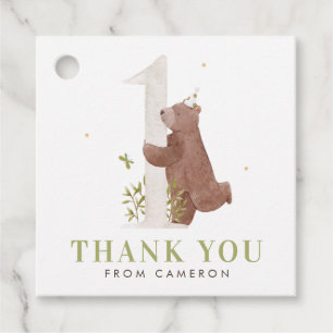 Watercolor Bear Woodland First Birthday Thank You Favour Tags