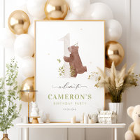 Watercolor Bear Woodland First Birthday Welcome