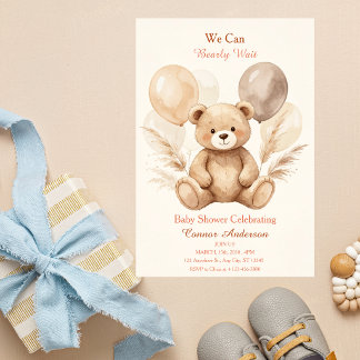 Watercolor Bearly Wait Baby Shower Invitation