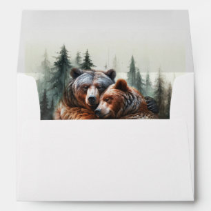 Watercolor Bears Rustic Wilderness Wedding Envelope