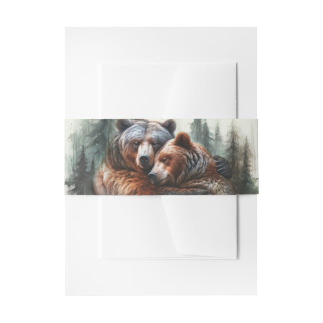 Watercolor Bears Rustic Wilderness Wedding Invitation Belly Band (Front Example)