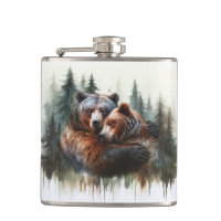 Watercolor Bears & Trees Rustic Wilderness 