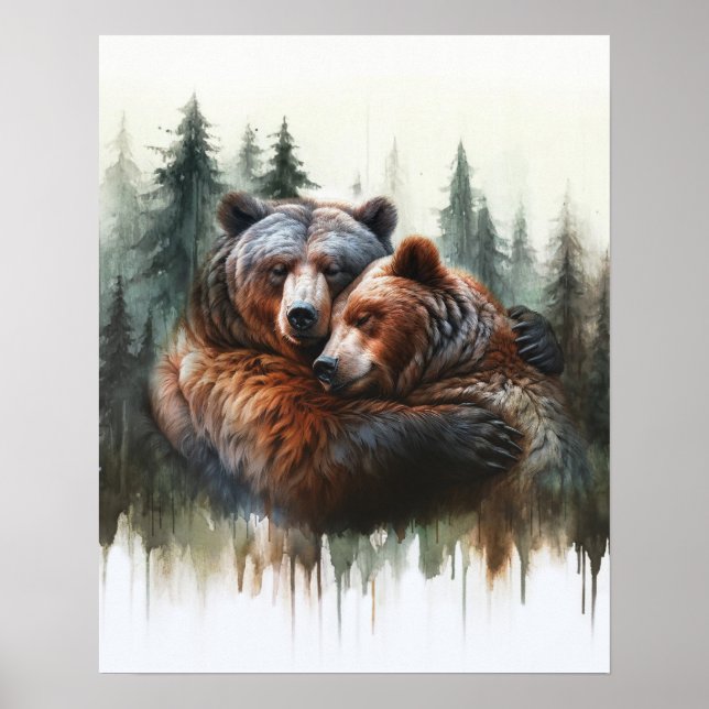 Watercolor Bears Trees Rustic Wilderness Wall Art (Front)