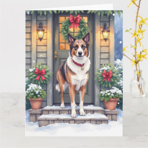 Watercolor Beauceron Rustic Porch Christmas Card