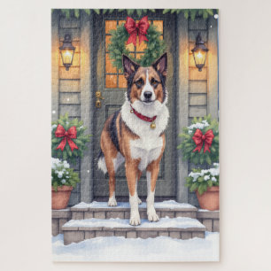 Watercolor Beauceron Rustic Porch Christmas Jigsaw Puzzle