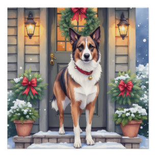 Watercolor Beauceron Rustic Porch Christmas Poster
