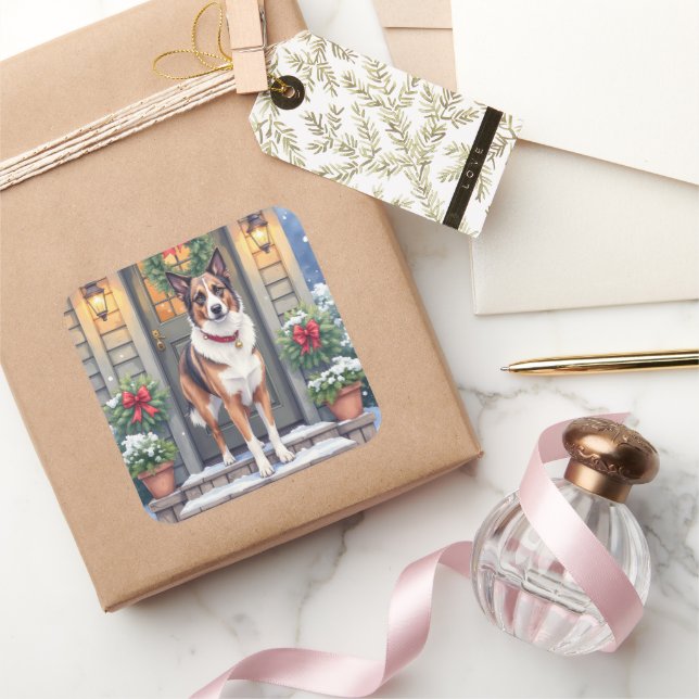 Watercolor Beauceron Rustic Porch Christmas Square Sticker (Gifting)