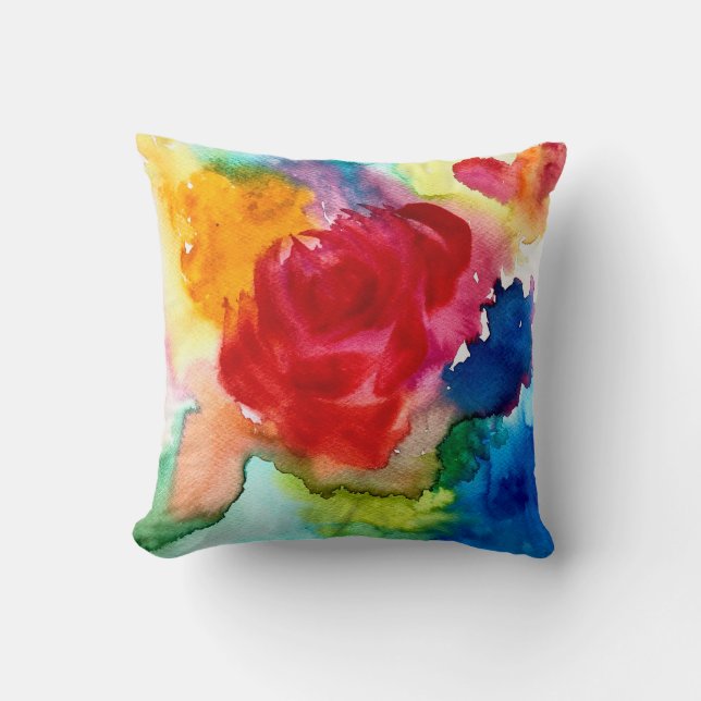 Watercolor beautiful abstract rose art cushion (Front)