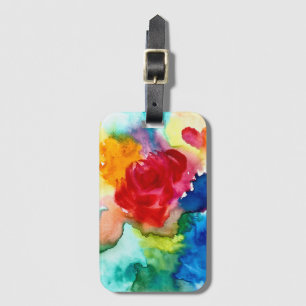 Watercolor beautiful abstract rose art luggage tag