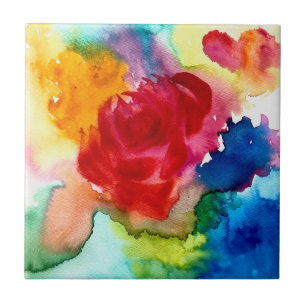 Watercolor beautiful abstract rose art tile