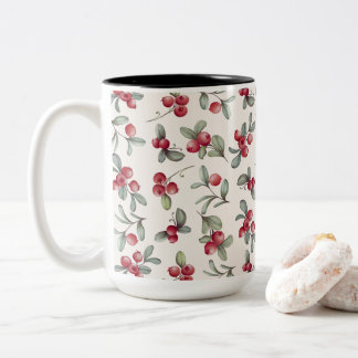 Watercolor Beautiful Cranberry Design Two-Tone Coffee Mug