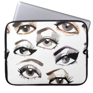 Watercolor beautiful eyes pattern laptop sleeve