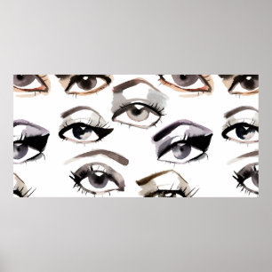 Watercolor beautiful eyes pattern poster