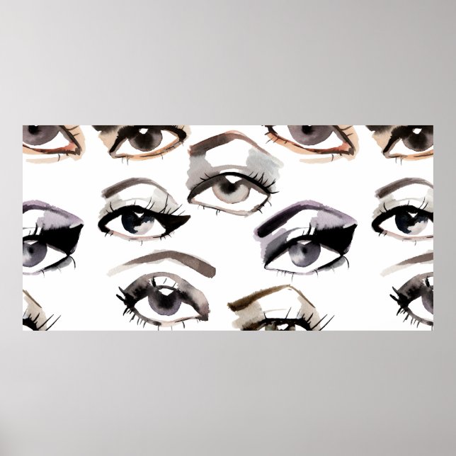 Watercolor beautiful eyes pattern poster (Front)