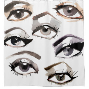 Watercolor beautiful eyes pattern shower curtain
