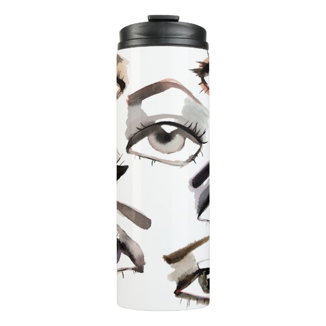 Watercolor beautiful eyes pattern thermal tumbler (Front)