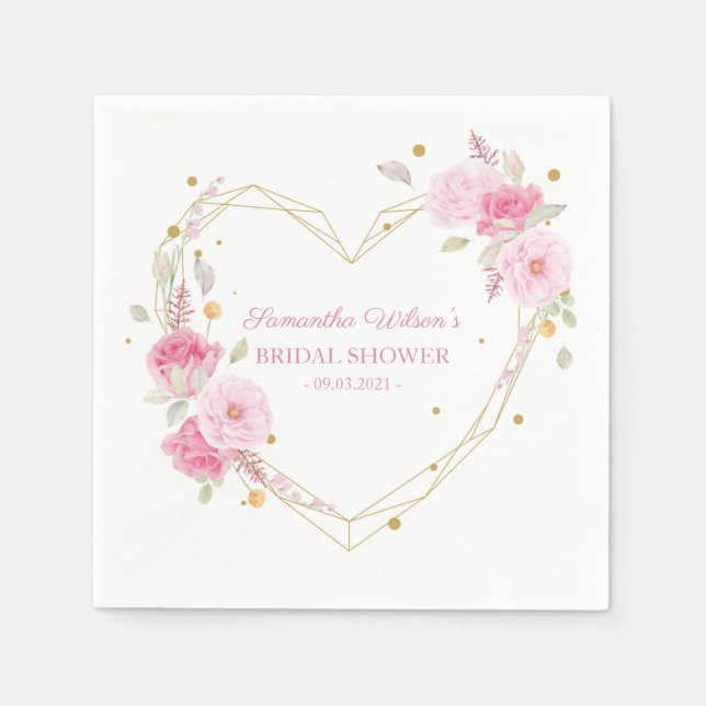 Watercolor Beautiful floral rose Bridal Shower Napkin (Front)