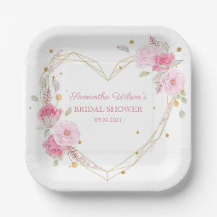 Watercolor Beautiful floral rose Bridal Shower Paper Plate