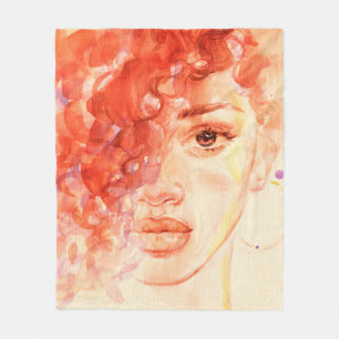 Watercolor beautiful girl fleece blanket