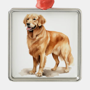 WATERCOLOR BEAUTIFUL GOLDEN RETRIEVER DOG METAL TREE DECORATION