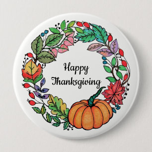 Watercolor Beautiful Pumpkin Wreath with leaves 10 Cm Round Badge