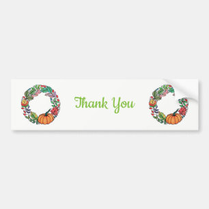 Watercolor Beautiful Pumpkin Wreath with leaves Bumper Sticker