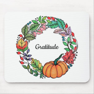 Watercolor Beautiful Pumpkin Wreath with leaves Mouse Pad