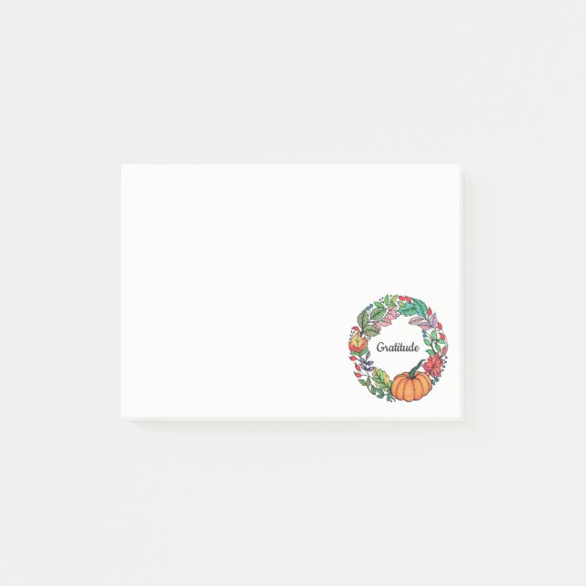 Watercolor Beautiful Pumpkin Wreath with leaves Post-it Notes (Front)