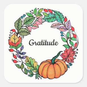 Watercolor Beautiful Pumpkin Wreath with leaves Square Sticker