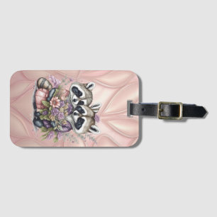 Watercolor Beautiful Racoon Couple With Flowers Luggage Tag