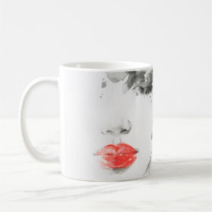 Watercolor beautiful woman face coffee mug