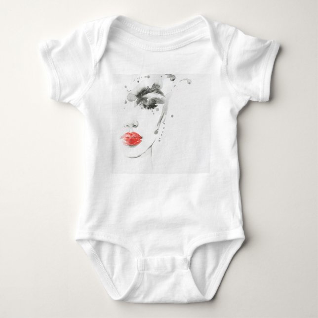 Watercolor Beauty: Female Portrait Illustration Baby Bodysuit (Front)