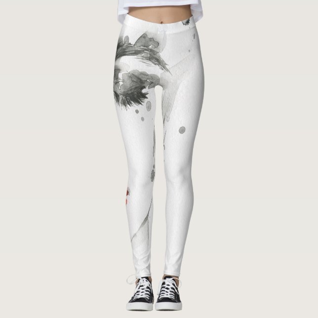 Watercolor Beauty: Female Portrait Illustration Leggings (Front)
