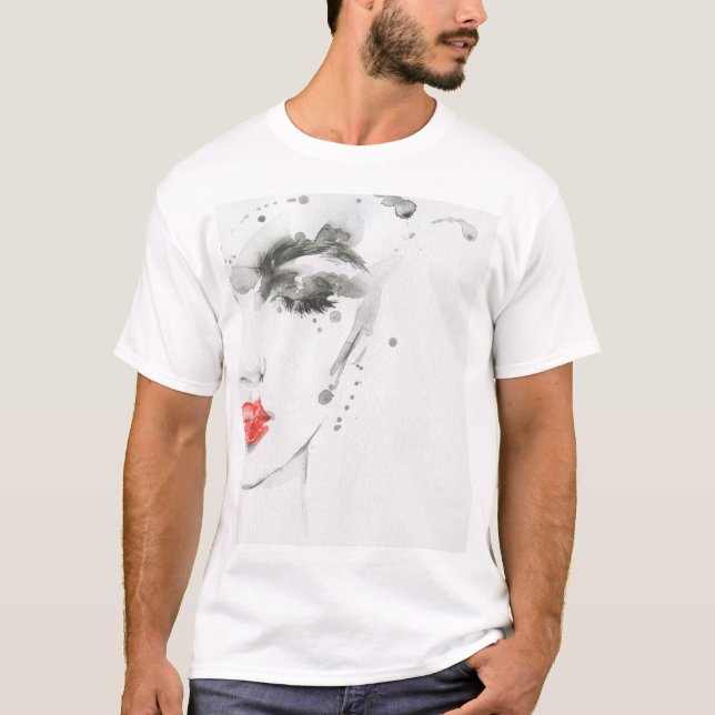 Watercolor Beauty: Female Portrait Illustration T-Shirt (Front)