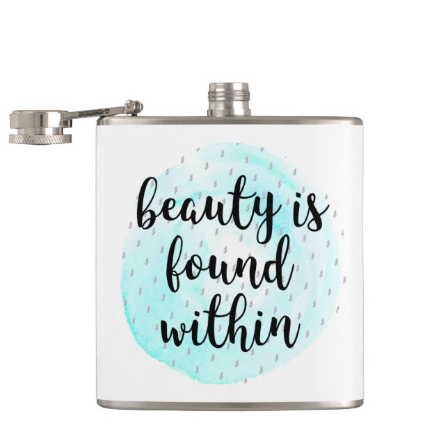 Watercolor Beauty Quote Hip Flask (Opened)