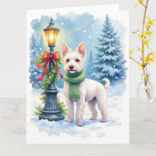 Watercolor Bedlington Terrier Lamppost Christmas Card