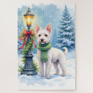 Watercolor Bedlington Terrier Lamppost Christmas Jigsaw Puzzle