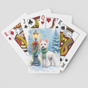 Watercolor Bedlington Terrier Lamppost Christmas Playing Cards