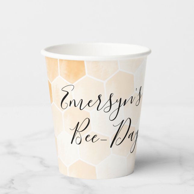 Watercolor Bee Birthday Paper Cups (Front)