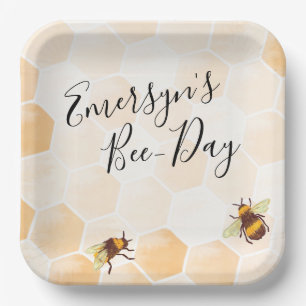 Watercolor Bee Birthday Paper Plate
