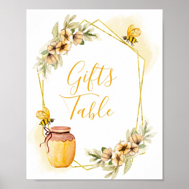 Watercolor Bee Botanical Gifts Table Sign (Front)