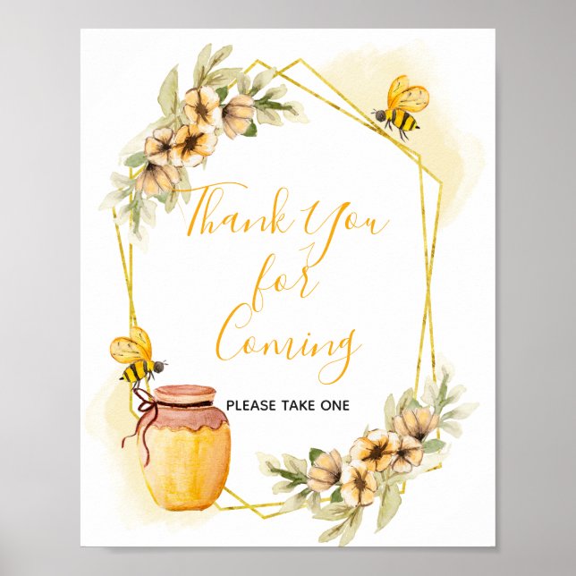 Watercolor Bee Botanical Thank You for Coming Sign (Front)