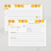 Watercolor bee bridal shower recipe card