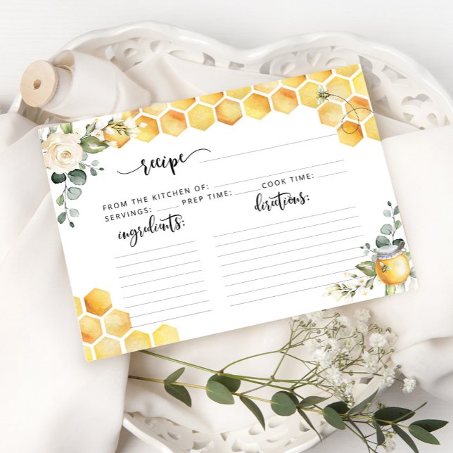 Watercolor bee bridal shower recipe card (Creator Uploaded)